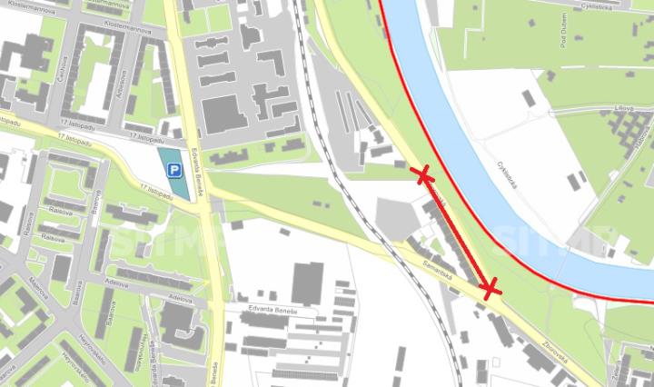 Mapa úseku rekonstrukce kanalizace ve Zborovské